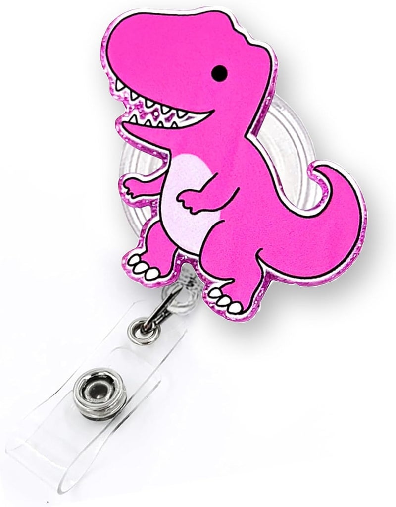 LEBEIGHT Pink Dinosaur Badge Reel Retractable for Nurse Nursing RN CNA LPN Medical Worker & Teacher, Cute T-Rex Dino Badge Clip, Pediatric Nurse ID Badge Holder with Alligator Clip & 24” Durable Nylon Cord - Image 1